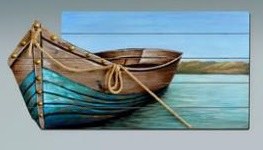 20" x 30" Turquoise Hull Boat Wood Wall Plaque