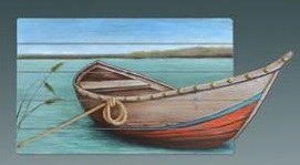 20" x 39" Red Hull Boat Wood Wall Plaque