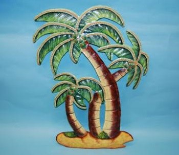28" Multicolor Triple Palm Coastal Metal Wall Art Plaque