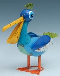 14" Blue Body Metal Pelican Planter