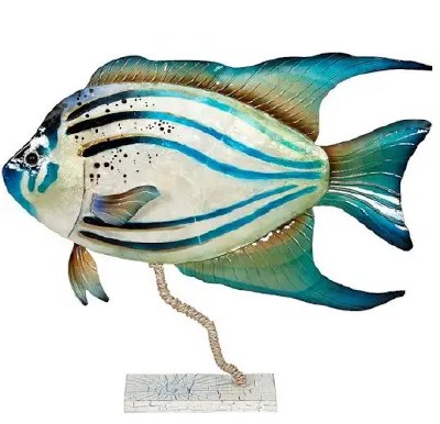 14" Blue and White Metal and Capiz Fish