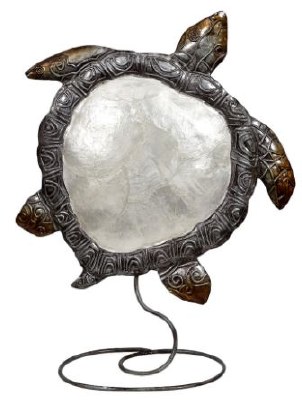 12" White and Bronze Metal and Capiz Turtle