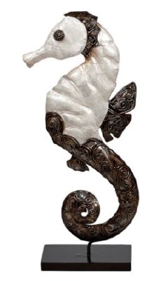 15" White and Bronze Metal and Capiz Seahorse