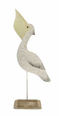 23" Whitewash Wood Pelican with Head Up and Base