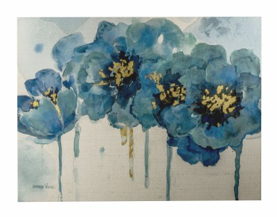 36" x 47" Dark Blue Poppies with Gold Foil Center Canvas