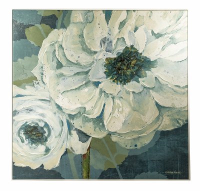 47" Square 2 White Flowers on Blue Canvas Framed