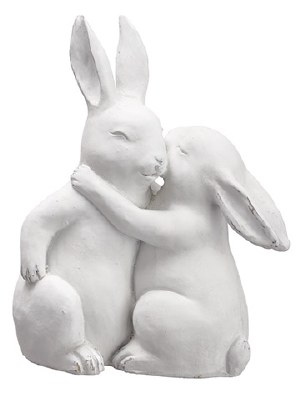 10" White Polyresin Hugging Bunnies