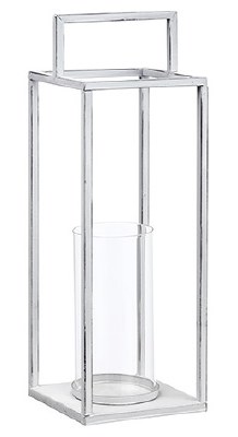19" Clear Cylinder Candleholder in Square Metal Lantern