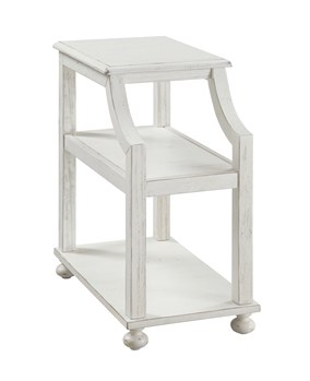 26" x 14" Distressed Whitewash Finish Open Table with 2 Shelves