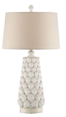 33" Distressed White Finish Scallop Night Light Table Lamp