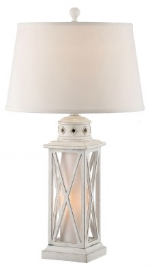 31" Distressed White Finish Lantern Night Light Table Lamp