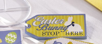 2" x 5" Purple and Green Easter Bunny Stop Here Bottle Tag