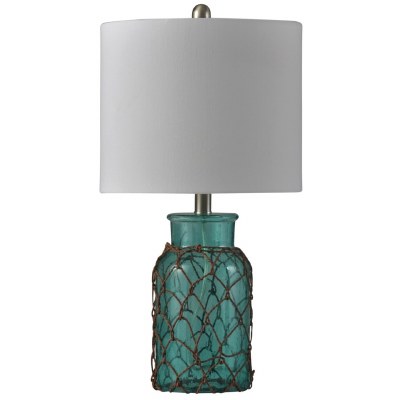 23" Teal Glass and Rope Lamp with Hardback Shade