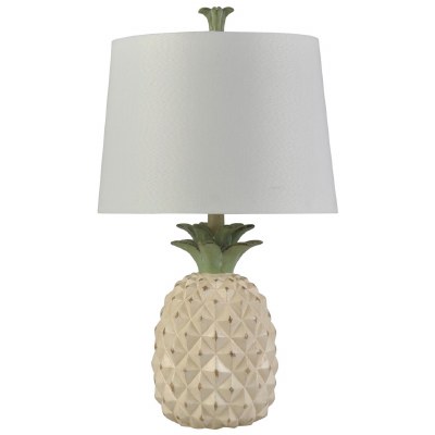 25" Distressed White and Green Finish Pineapple Lamp with Hardback Shade