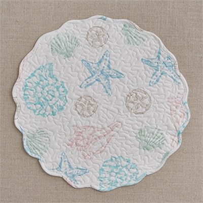 17" Round Multicolored Beachcomber Shell Quilted Placemat