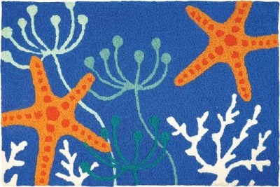 20" x 30" Orange Starfish in Blue Water Rug