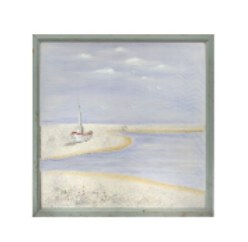 32" Square Boat on Beach Printed on Screen with Embellishments