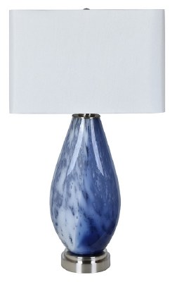 33" Blue and White Glass Column Table Lamp