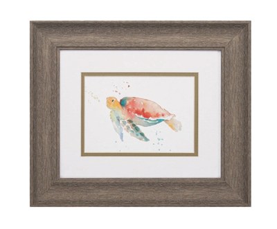 11" x 13" Colorful Sea Turtle with Red Shell Framed Under Glass