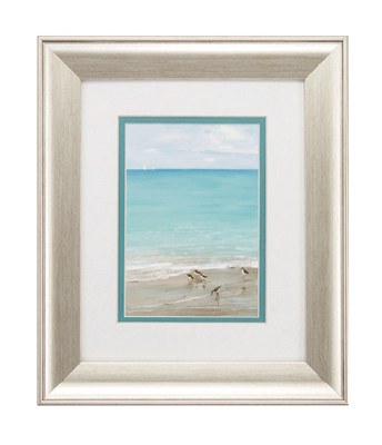 13" x 11" Five Sandpipers on Beach Framed Under Glass
