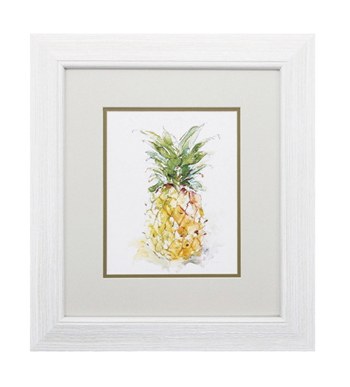 19" x 17" Yellow Pineapple Framed Under Glass