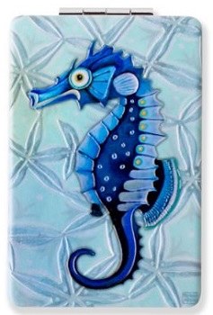 4" Blue Seahorse Compact Mirror