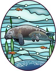 5" Oval Manatee Stained Glass Window Cling