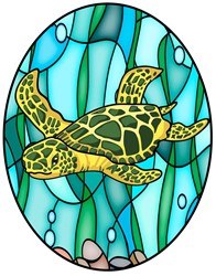 5" Oval Sea Turtle Stained Glass Window Cling