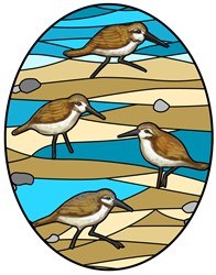 5" Oval Sandpipers Stained Glass Window Cling