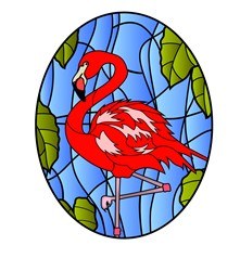 5" Oval Flamingo Foliage Stained Glass Window Cling