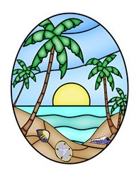 5" Oval Palm Horizon Stained Glass Window Cling