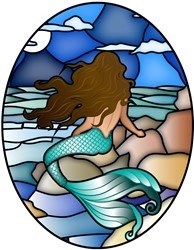 5" Oval Mermaid Sitting Stained Glass Window Cling