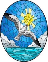 5" Oval Seagull Stained Glass Window Cling