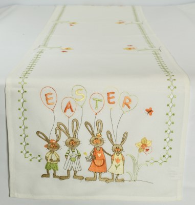 72" Many Bunnies "Holding Balloons Easter" Table Runner