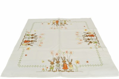 36" Sq Many Bunnies Holding Balloons "Easter" Table Topper