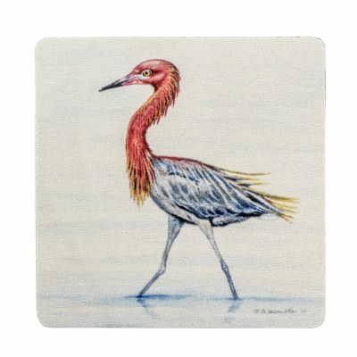 4" Square Red and Blue Egret Coaster