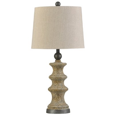 32" Distressed Beige Finish Pawn Table Lamp with Hardback Shade