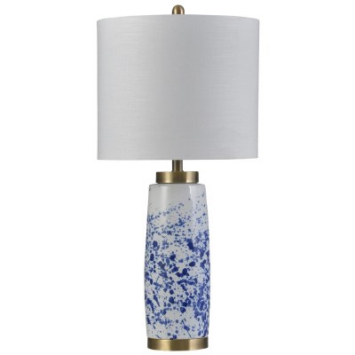 31" White and Blue Splatter Ceramic Table Lamp with Hardback Shade