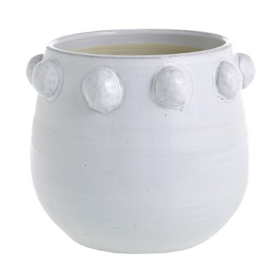 10" Round White Terracotta Pot with Dots