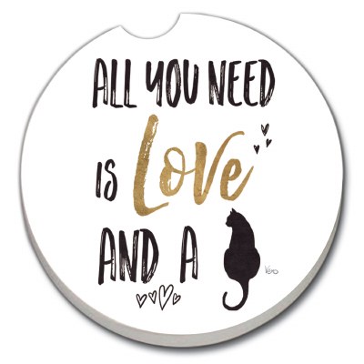 3" Round Love and a Cat Car Coaster