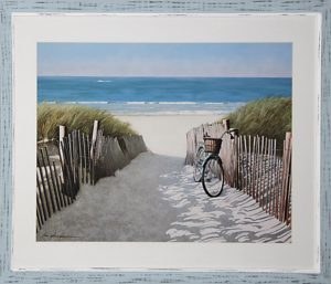 34" x 44" Beach Fence Path with Bike Framed Under Glass
