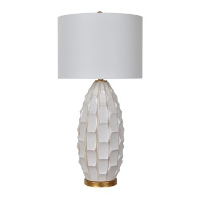 35" White and Gold Ceramic Table Lamp with Linen Shade