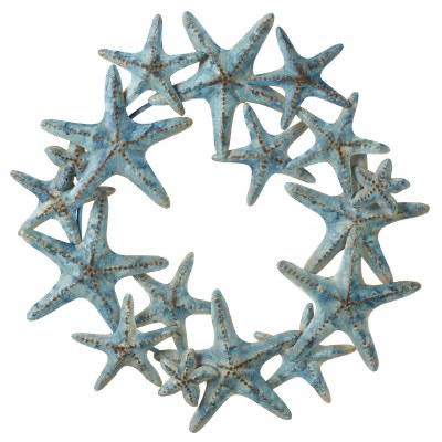 22" Round Distressed Blue and Rust Finish Starfish Coastal Metal Wall Art Wreath