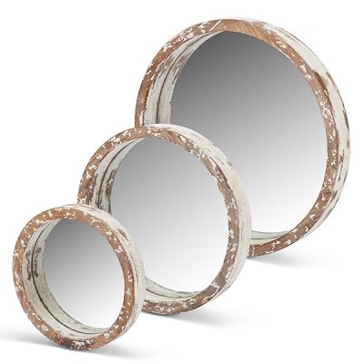20" Round Whitewash Wood Rim Mirror