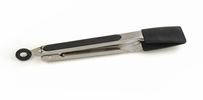 9" Black Square Tip Silicone and Stainless Steel Tongs