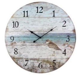 23" Round Wood Shore Sandpiper Wall Clock