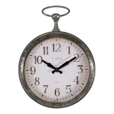 13" Distressed Silver Finish Pocket Watch Wall Clock