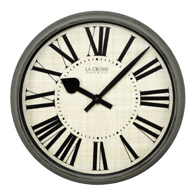 14" Round Distressed Gray Finish Wall Clock