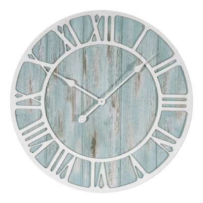 24" Round Aqua Wood with White Roman Numerals Wall Clock