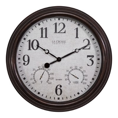 15" Round Distressed Bronze Finish Temperature and Humidity Clock